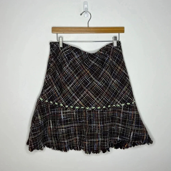 Anthropologie Elevenses Wool Blend Tweed Skirt Ribbon Trim Cottagecore Fall - Picture 8 of 12